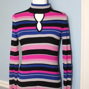 INC Multi Striped Keyhole Ribbed Sweater